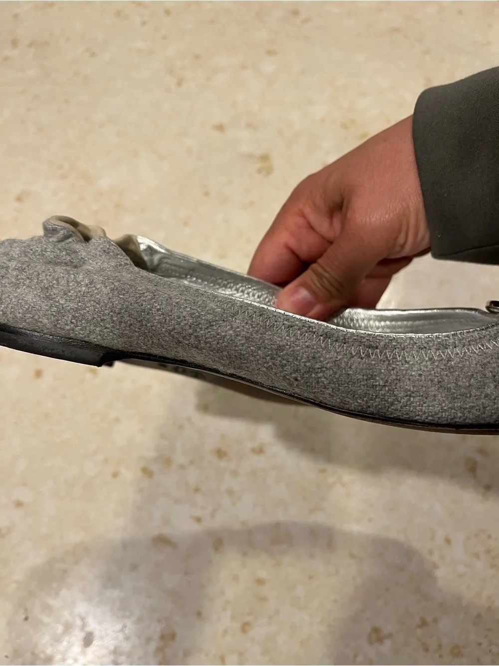 Tory Burch Light Gray Logo Ballet Flats